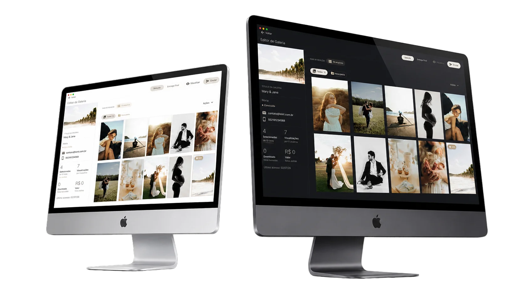 Leint Creative em dois iMacs — tema claro e tema escuro