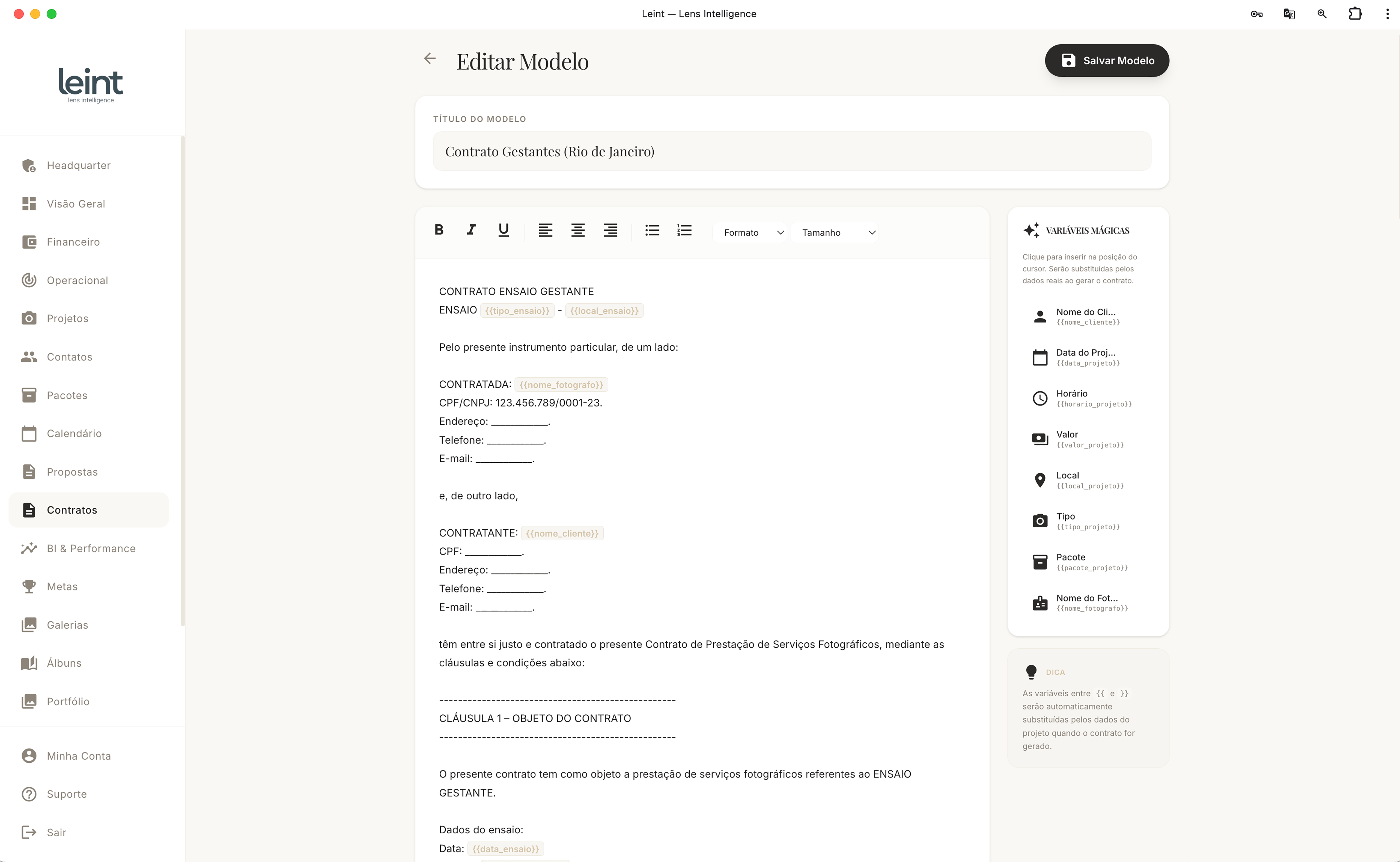 Editor de Contrato do Leint