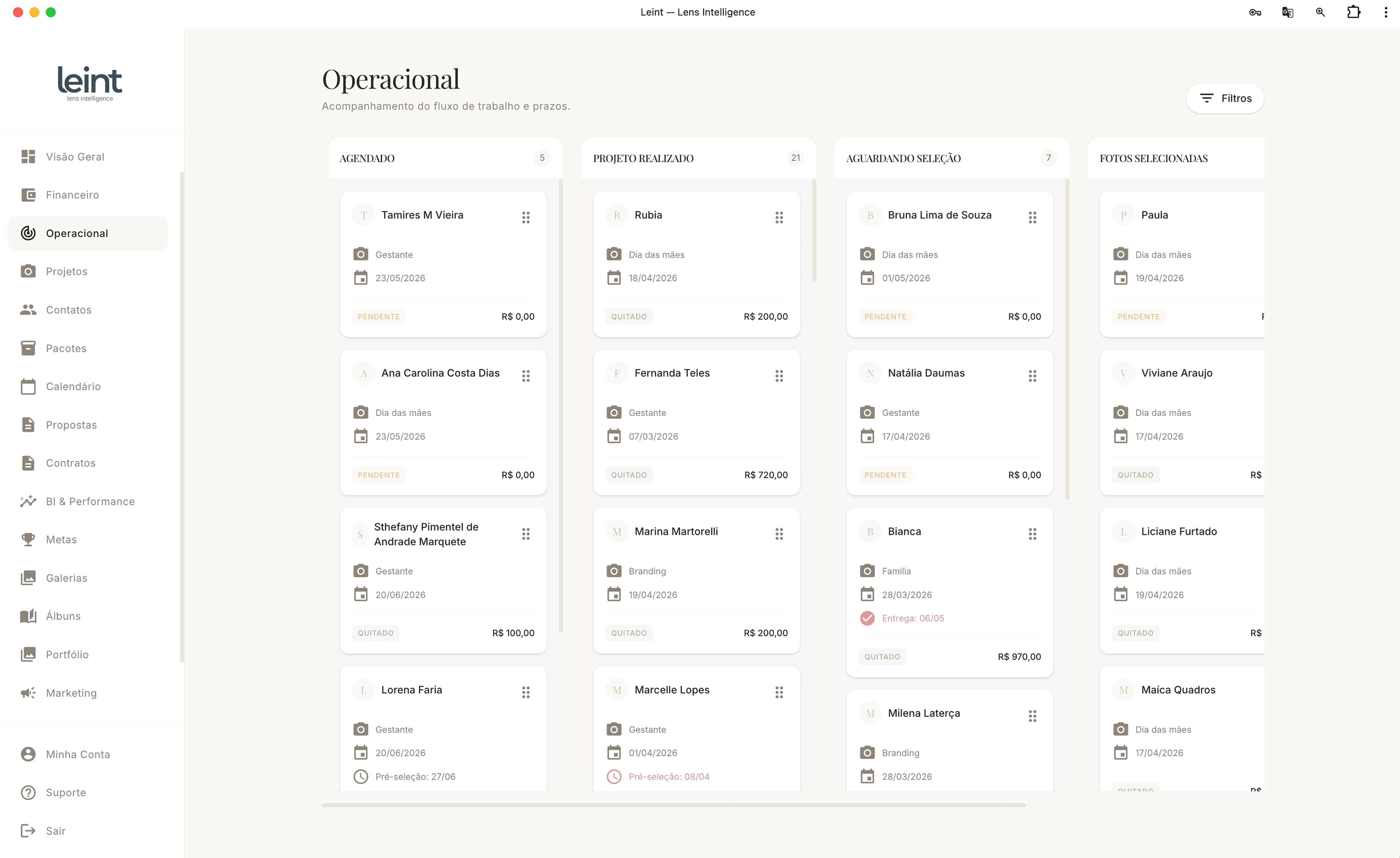 Kanban operacional do Leint
